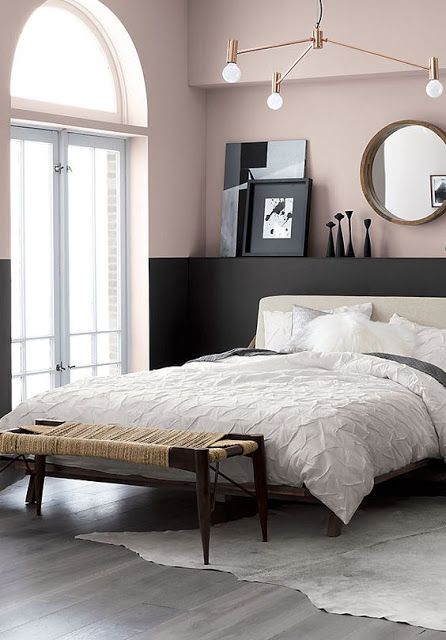 Black and Pink Two-Tone Walls Create Dramatic Contrast