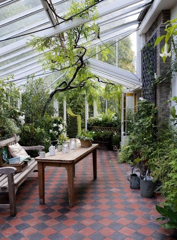 Wooden Table and Bench Create a Cozy Gathering Spot