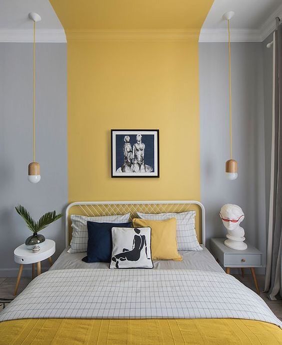 Yellow and Grey Walls Create a Bold Color Block Backdrop