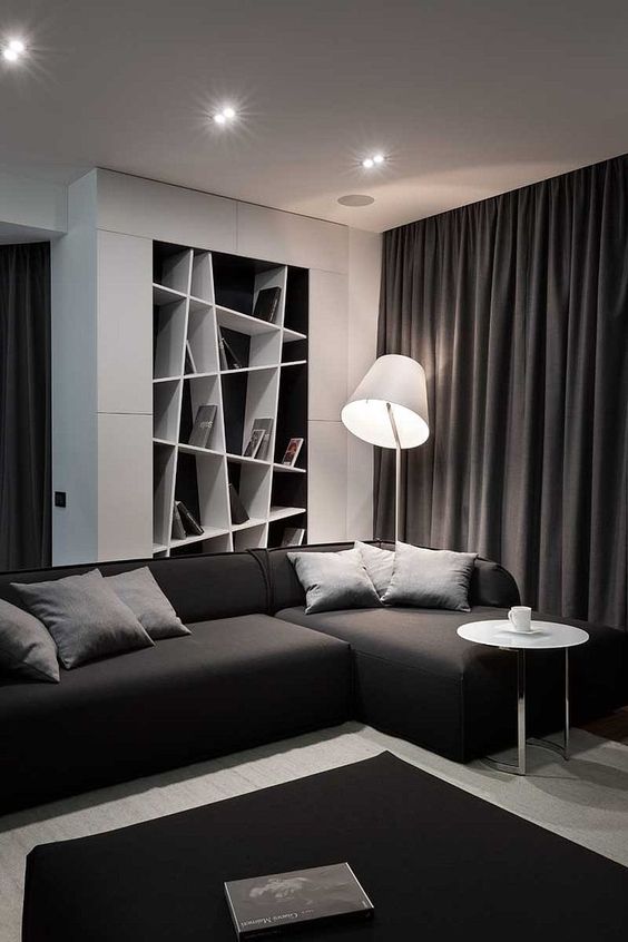 Geometric Shelving Adds Architectural Interest To A Modern Living Room