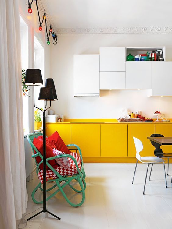 String Lights Add Playful Ambiance Above Cabinets