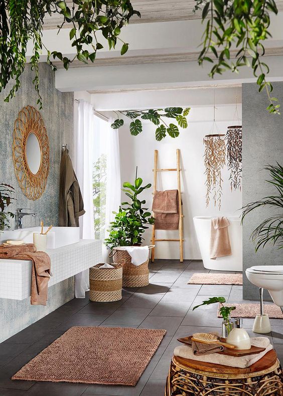 Wooden Ladder Holds Towels and Adds Vertical Interest