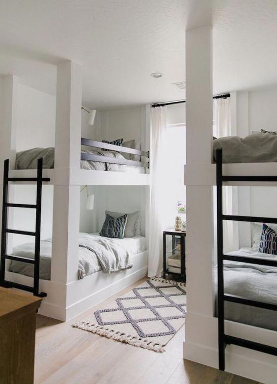 Bunk Bed Nooks with Integrated Wall-Mounted Reading Lights