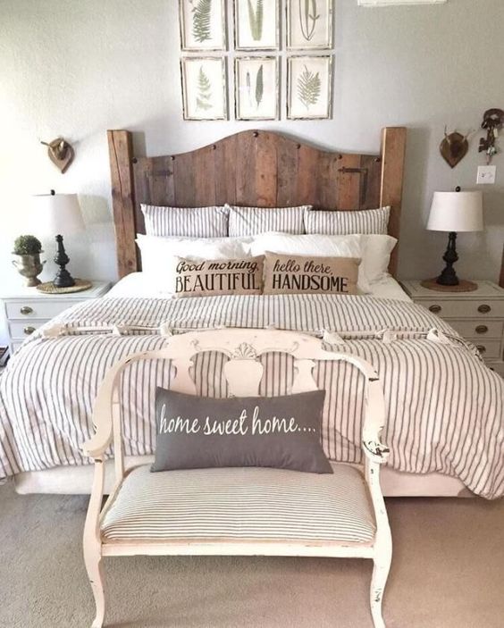 Wood Plank Headboard Adds Rustic Character Behind Bed