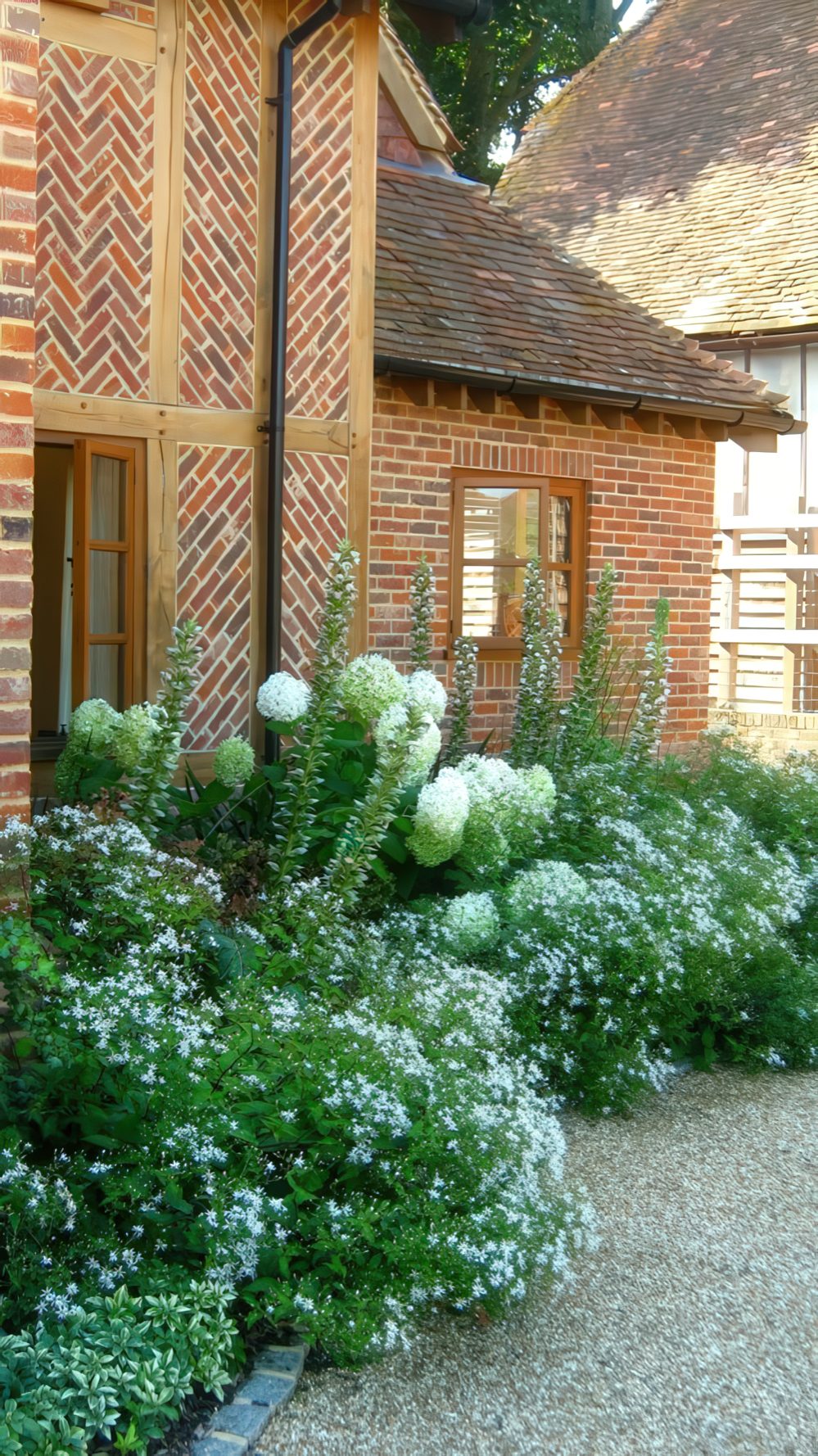 Tall Spikes and Mopheads Create a Contrasting Flower Bed