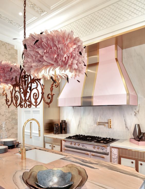 Pink Feather Chandeliers Add Whimsical Texture