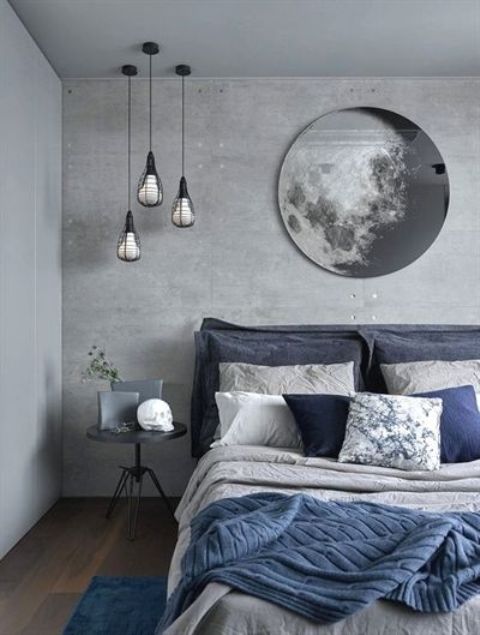 Circular Moon Mirror Adds a Celestial Focal Point Above the Bed