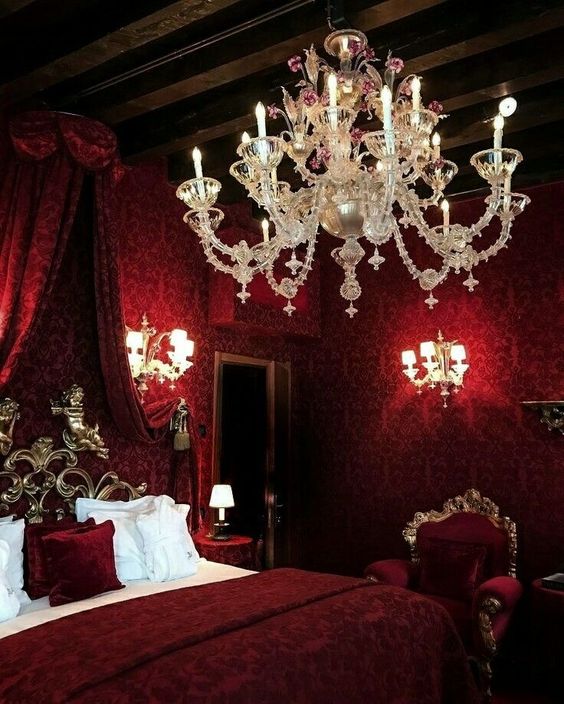Crystal Chandelier Adds Opulence to Damask Walls