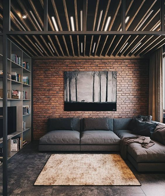 Monochromatic Forest Art Adds Moody Depth Above Sofa