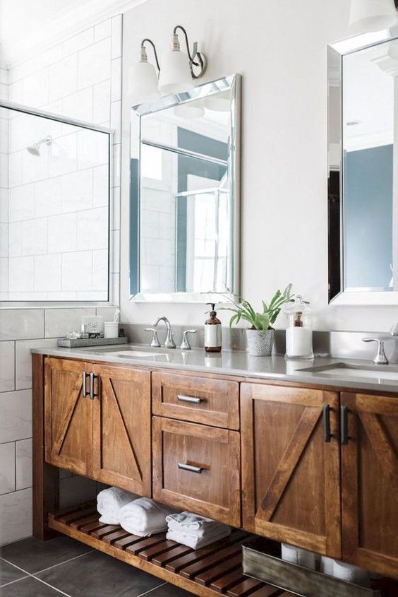 Wooden Vanity With Open Lower Shelf For Towels