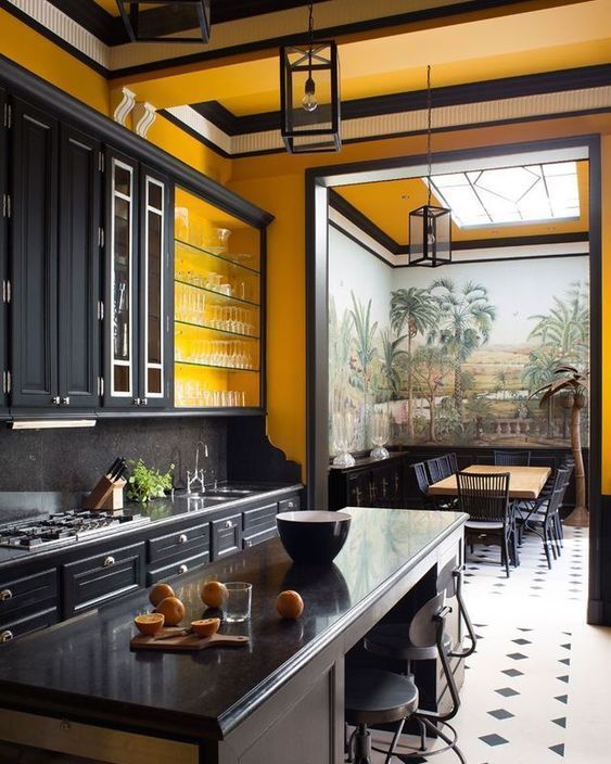 Yellow Backlit Cabinetry for Displaying Glassware