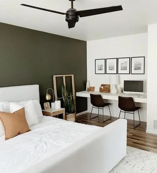 Floating Desk Creates a Dual Workspace in the Bedroom