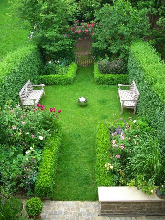 Frame a Central Lawn with Simple Wooden Benches