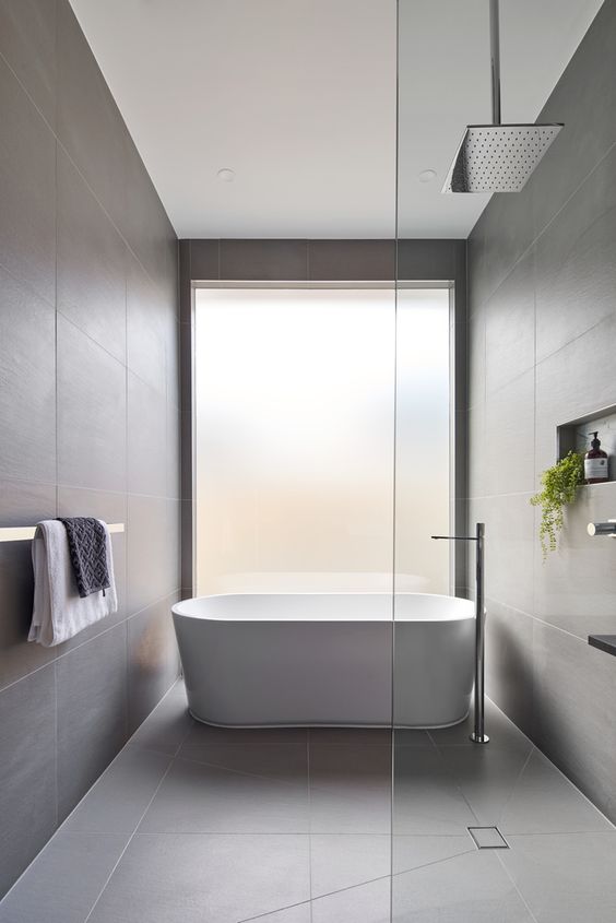 Soften a Sleek Shower Niche with Greenery