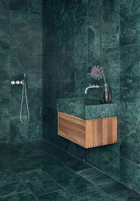 Floating Wood Vanity with Notched Drawer Fronts
