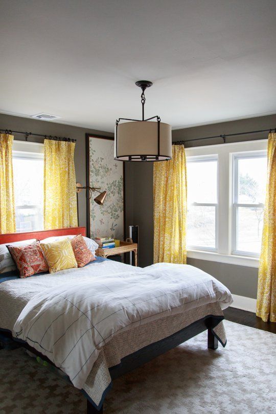 Patterned Curtains Add a Bright Pop Against Dark Walls