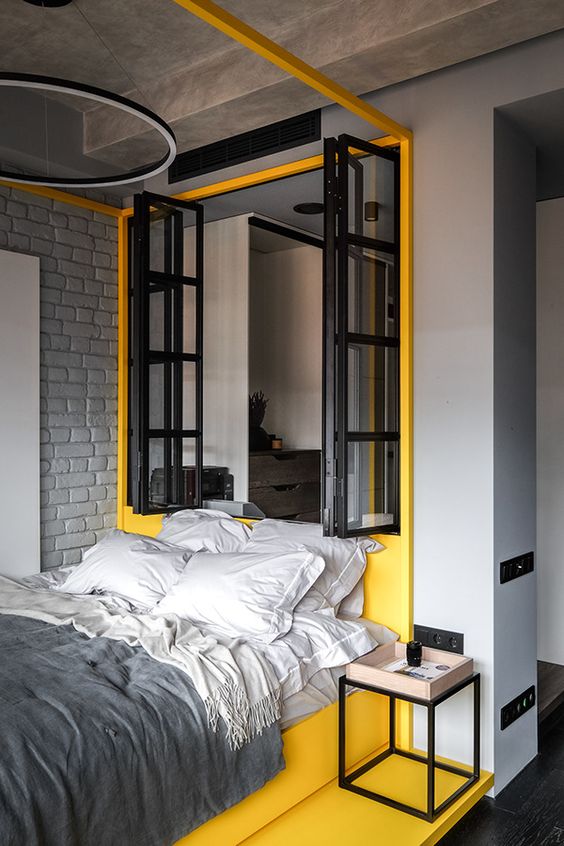 Yellow Bed Frame With Openable Window Feature