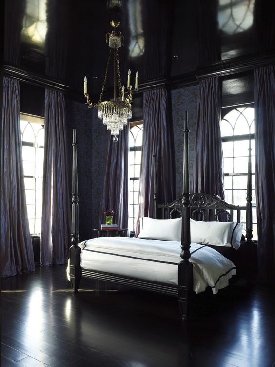 Dark Four-Poster Bed Anchors the Room