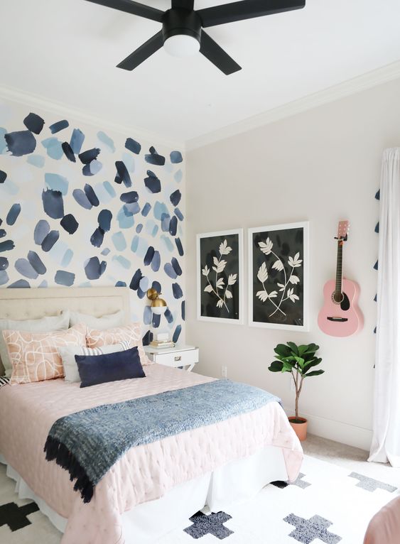 Pink Guitar Hung Vertically as Wall Art