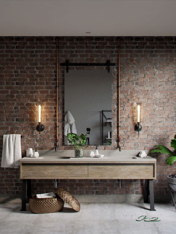 Industrial Pipe Shelving for Open Bathroom Storage