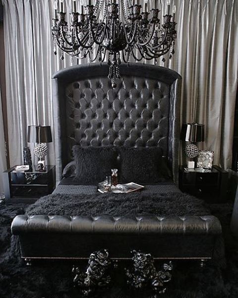 Black Tufted Headboard Creates a Statement