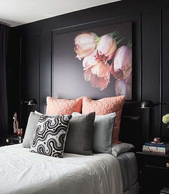 Large Floral Art Adds Softness Above the Bed