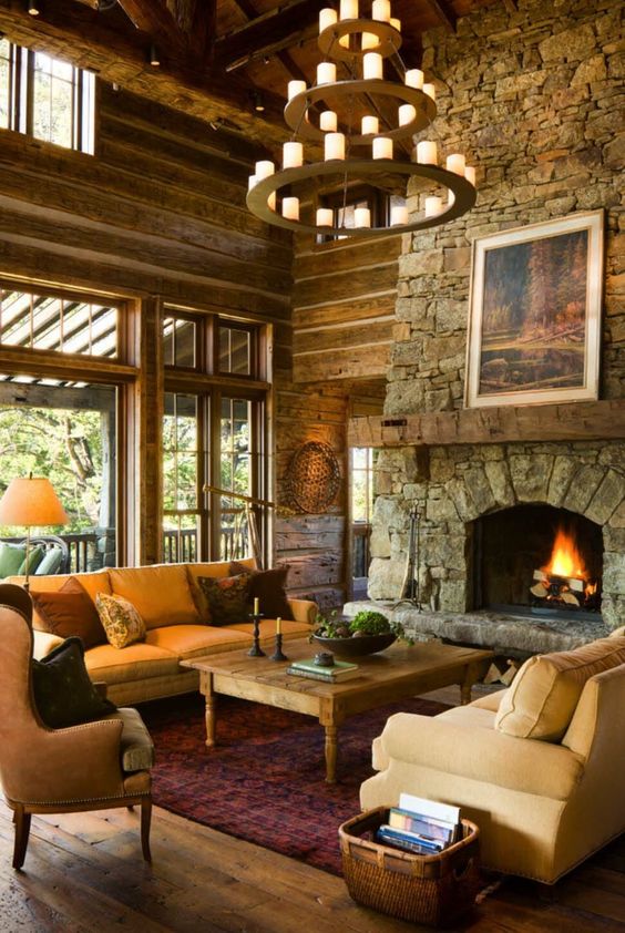Rustic Chandelier With Candle-Like Lights Adds Warm Ambiance