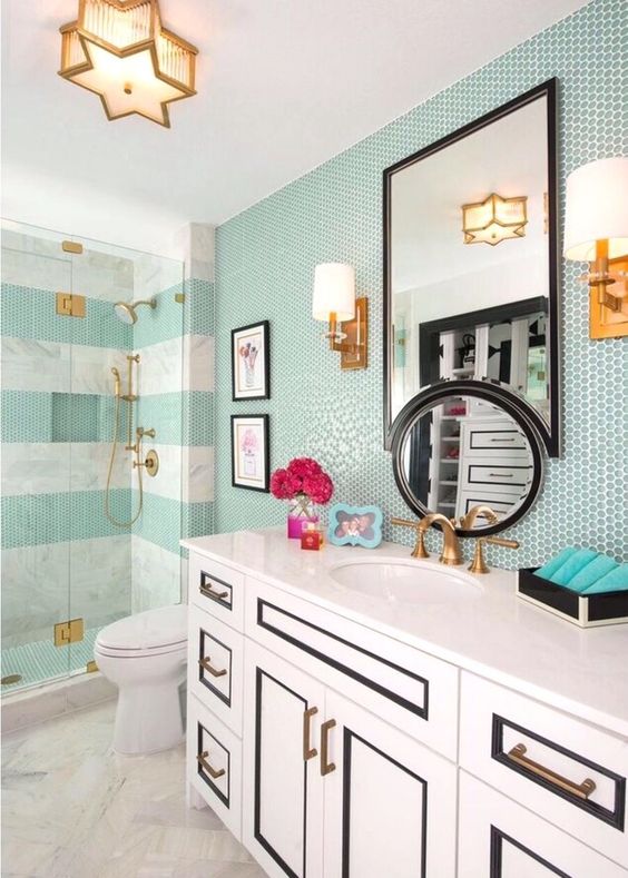 Mint Penny Tile Walls Add a Refreshing Splash of Color