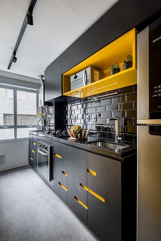 Recessed Yellow Drawer Pulls Add a Pop of Color