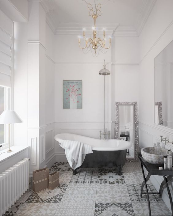 Ornate Mirror Frames a Tall Window and Radiator