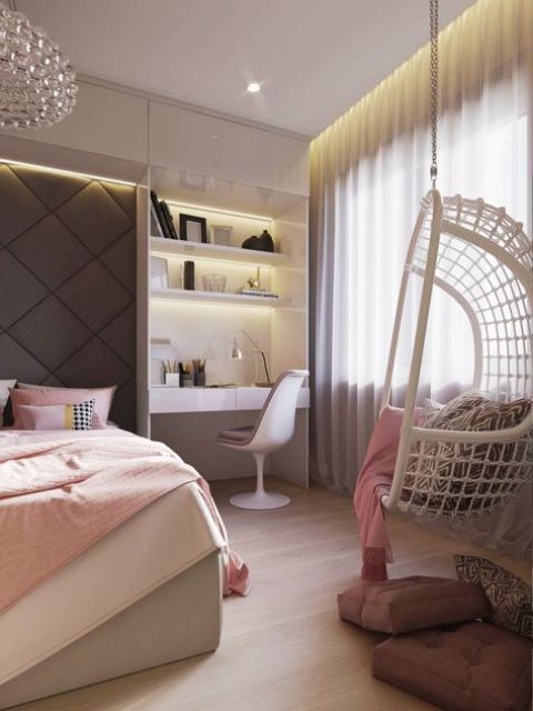 White Woven Hanging Chair Adds a Cozy Nook
