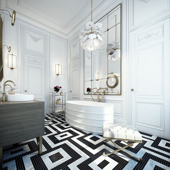 Geometric Floor Tiles Ground a Luxurious Bathroom