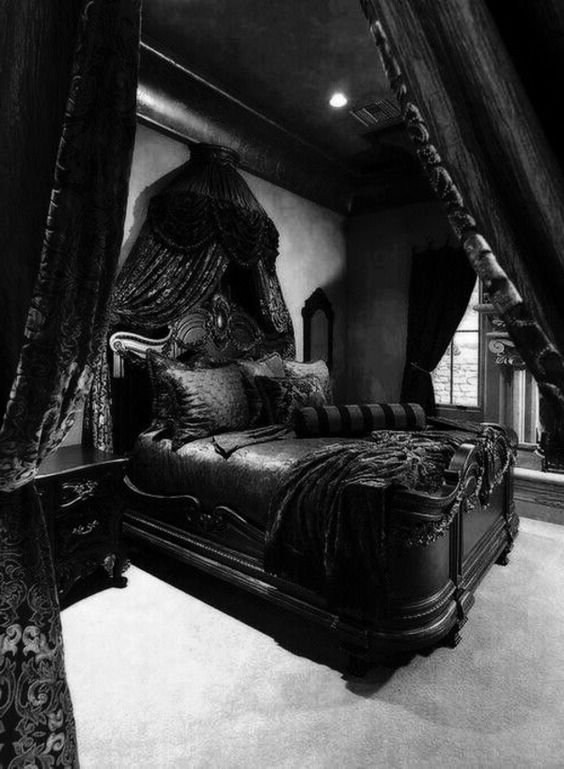 Ornate Canopy Drapes Create a Dramatic Bed