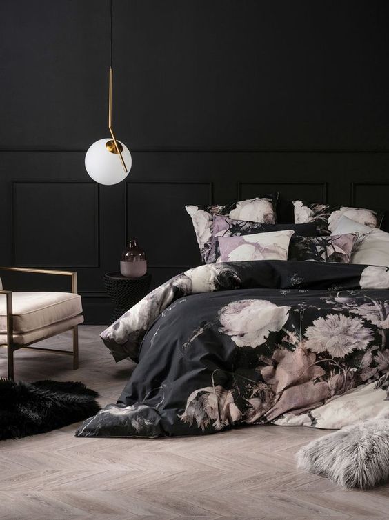 Dark Floral Duvet Cover Adds Moody Romance to Bedroom
