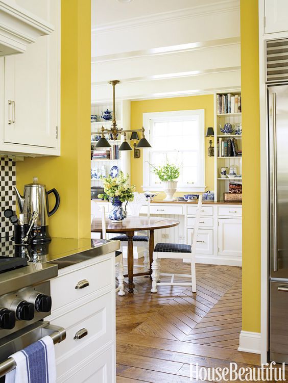Built-in Bookshelves Add Character to Yellow Walls