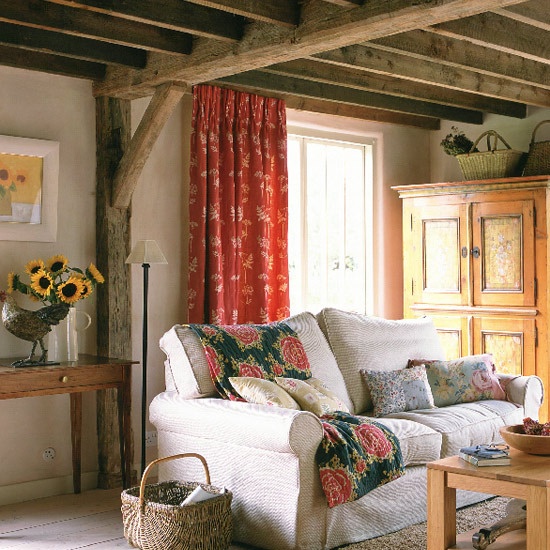 Floral Throw Adds Patterned Warmth to Cream Sofa