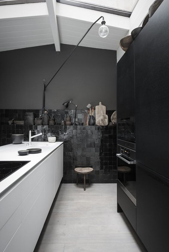 Textured Black Tile Backsplash for a Moody Display