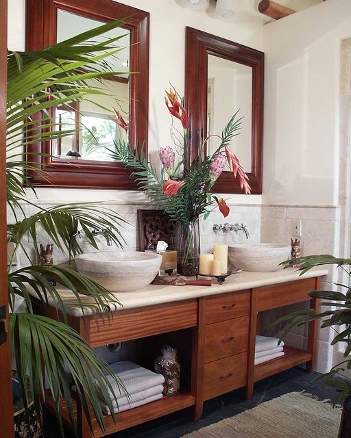 Wooden Vanity with Open Shelves for Storing Towels