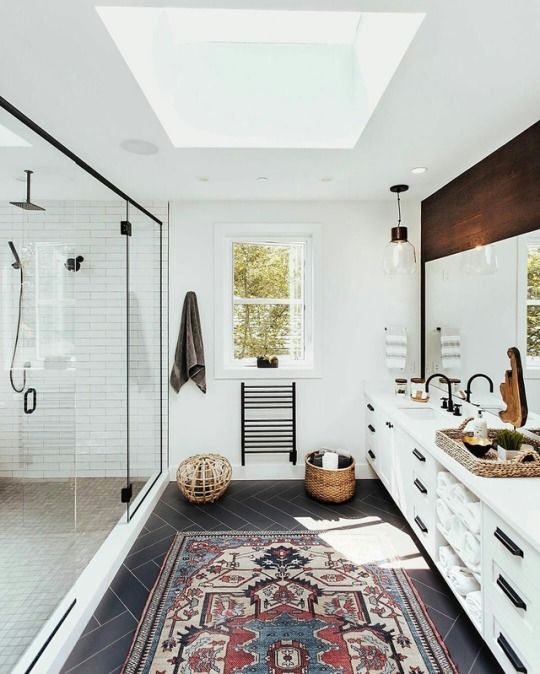 Warm Up Dark Tiles with an Oriental Rug