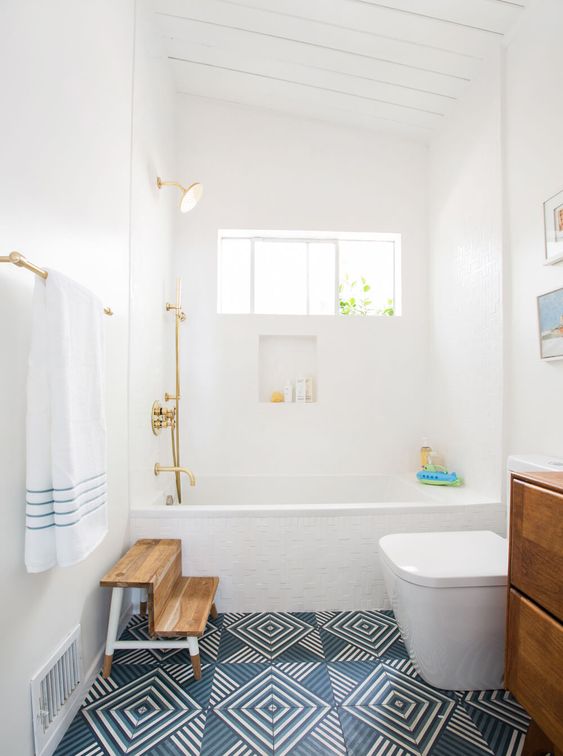 Easily Access the Tub with a Wooden Step Stool