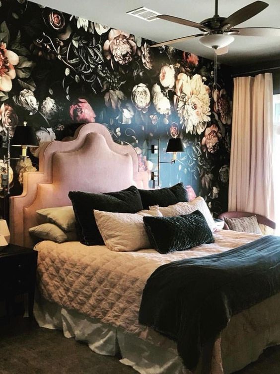 Dark Floral Wallpaper Creates a Moody Backdrop