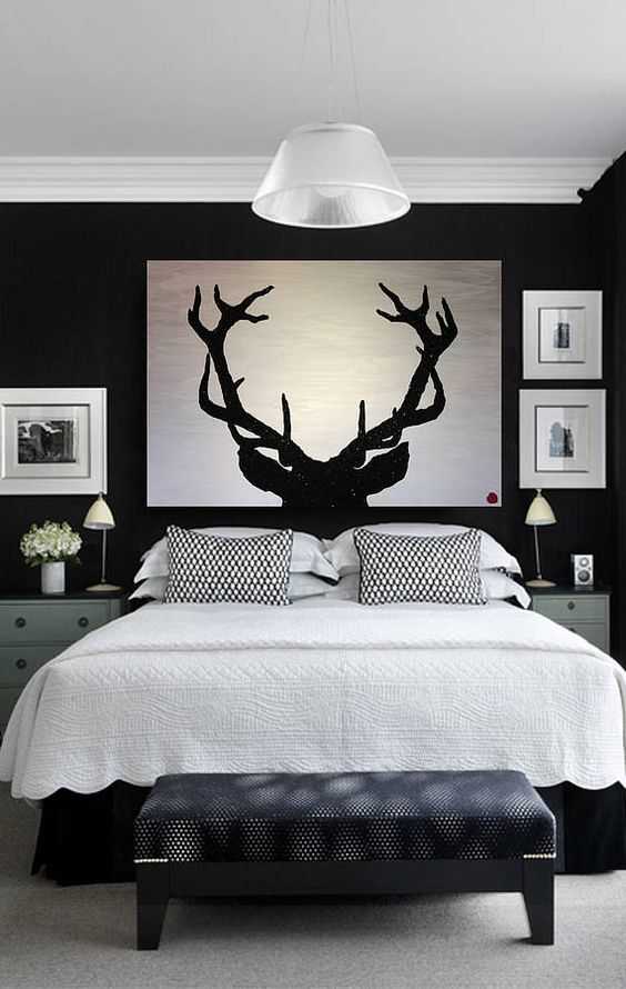 Oversized Stag Silhouette Art Anchors the Room