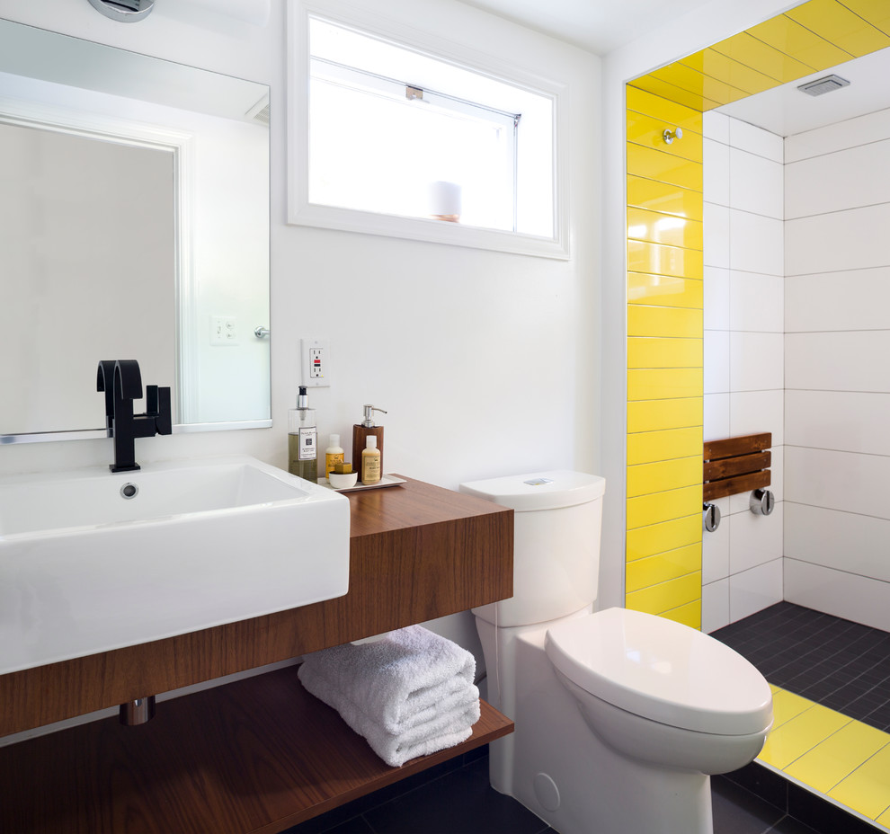 Wooden Vanity With Open Shelf Stores Towels Below