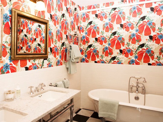 Bold Floral Wallpaper Creates a Dramatic Bathroom Statement