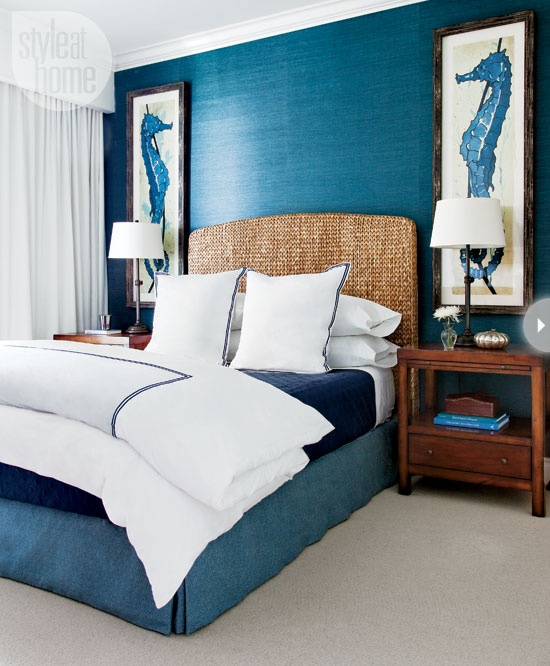 Frame Deep Blue Walls with Tall Seahorse Art Prints