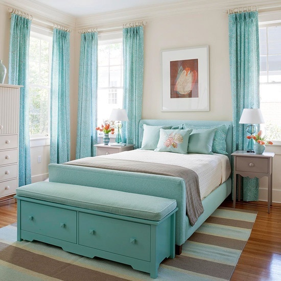 Incorporate a Turquoise Storage Bench for Color and Function