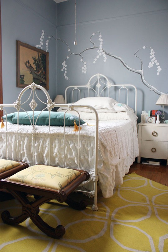 Wall Decal Branch Adds Whimsical Nature Above Bed