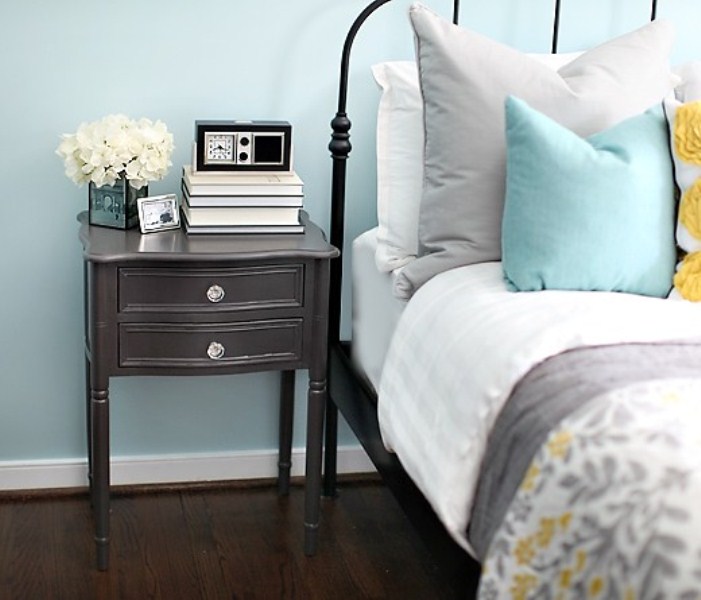 Dark Gray Nightstand With Curved Front Draws Attention