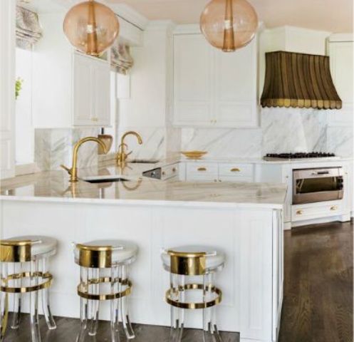 Clear Acrylic Bar Stools With Gold Accents
