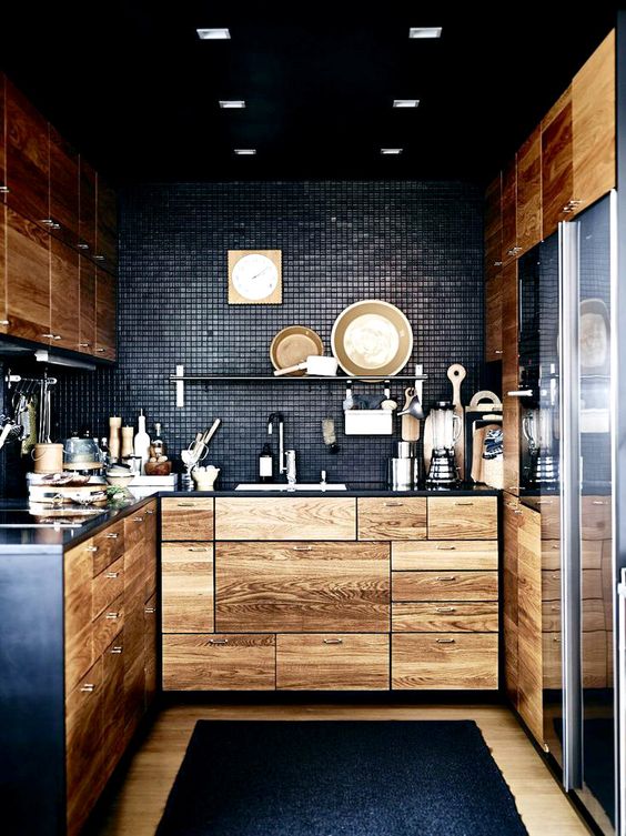 Wood Grain Cabinetry with Varied Drawer Sizes